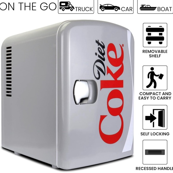 🌸 New Coca-Cola Diet Coke Mini Fridge, Gray, Holds 6 Cans - Picture 9 of 11